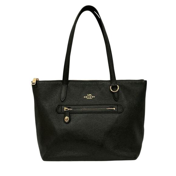 Coach Taylor Tote Black Pebbled Leather Light Gold Shoulder Bag Purse Handbag - Picture 8 of 14
